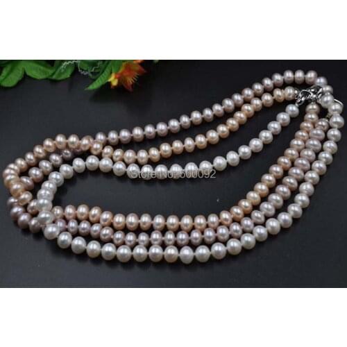 AA++ 8.5-9mm white pink purple bread fresh water pearl necklace