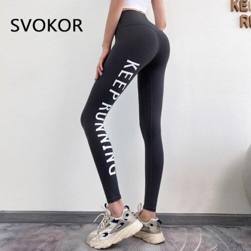SVOKOR Letter Print Sport Leggings Women Fitness Workout Gym Seamless Legging Exercise Hip Lifting Activewear Feminina