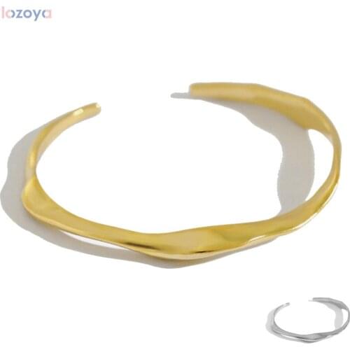 LOZOYA New 925 Sterling Silver Gold Fine Jewelry Rock Irregular Plain Bangle Wedding Gift Women 2021 Fashion Punk