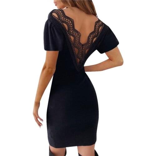 2021 New Summer Women Backless Dress Vestidos Sexy Black White Lace Short Sleeve Hollow Out Club Dress Evening Party Dress