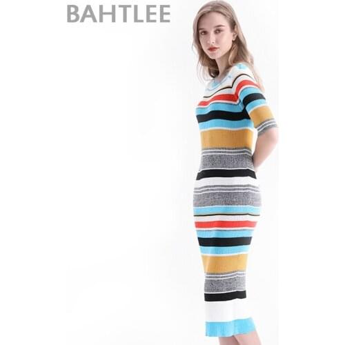 BAHTLEE Sexy Bodycon Dresses Women O Neck sleeve stretchy Club Party Midi Knitted Sweater Casual Pencil Long Dress