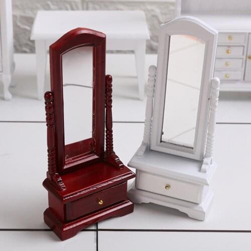 1:12 Miniature Dollhouse 3D Wooden Furniture Full-Length Dressing Mirror Room Toy with Drawer for Kids Kids Birthday Gift