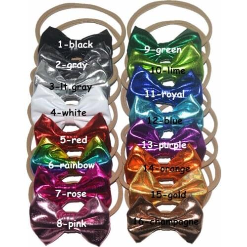 10pcs/lot 4'' Soft Metallic Fabric Candy Bow With Tan Nude Nylon Headband Kids Lovely Headwear Fashion DIY Headdress