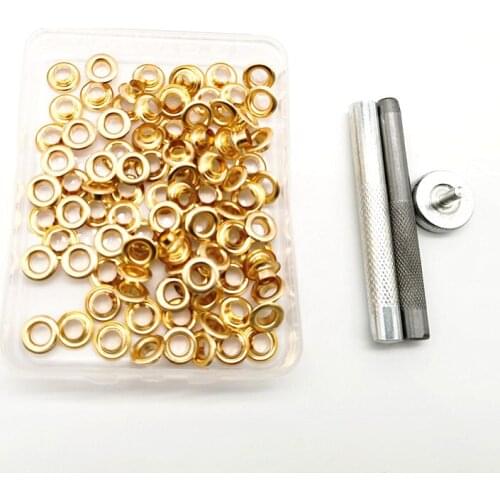 100sets 6MM 1/4 Inch Metal Grommet Eyelets and 3pcs Install Punch Tool Kit For DIY Leather Craft Cloth Sewing with Storage Box