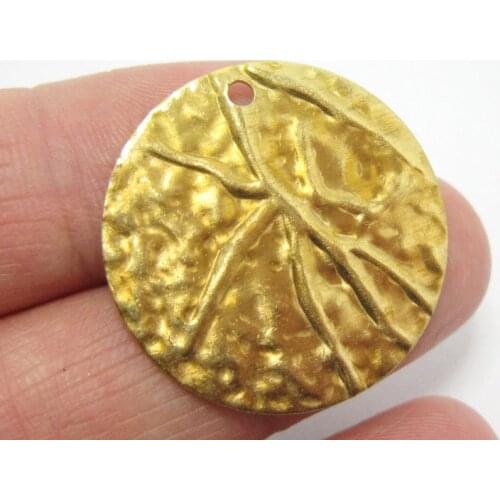 Brass round pendant earring charm 26.7mm Hammered brass vein pendant findings -12pcs R1395