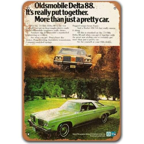 1974 Oldsmobile Delta 88 Car Tin Signs Vintage, Sisoso Metal Plaques Poster Pub Bar Retro Wall Decor 8x12 inch