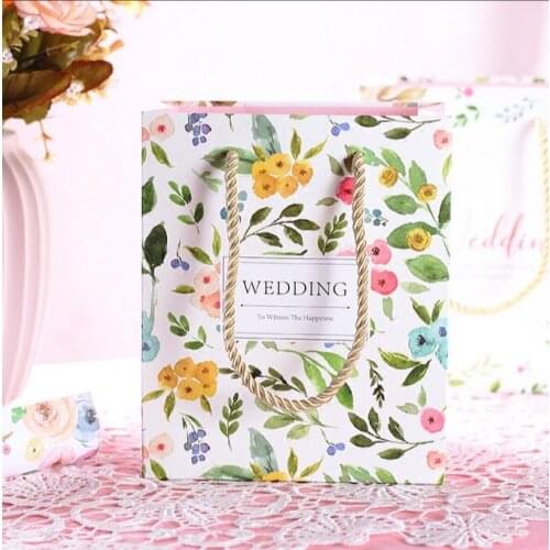 20pcs European Style Floral Printed Paper Bags Wedding Favors Candy Boxes Hand Bags Makeup Bags Party Gift Bags, 18x15x9cm