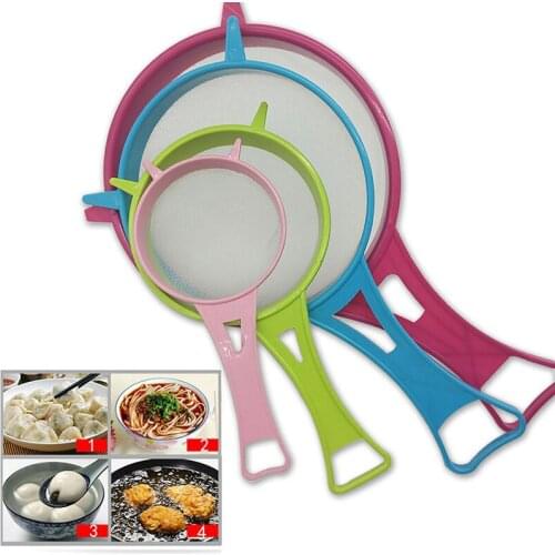 4Pcs/Set Mesh Fried Food Strainer Sieve #Food Filter Spoon Strainer# Fishing Colander Plastic Handle Kitchen Cooking Accessories