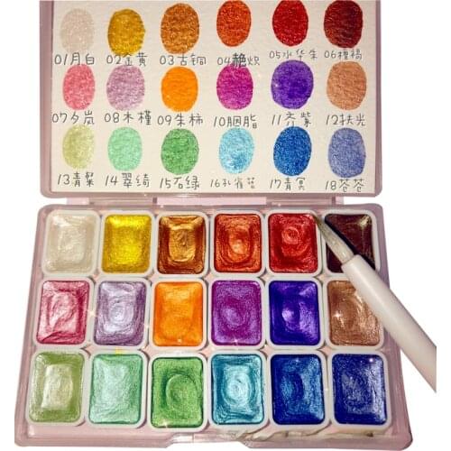 6/12/18 Color Pearlescent Solid Watercolor Paint Set Art Gouache Painting Water Color Pigment Art Supplies Pigment for Drawing