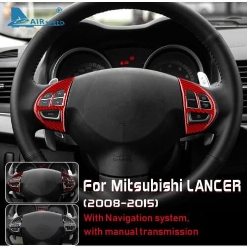 AIRSPEED Carbon Fiber for Mitsubishi Lancer 2008-2015 Accessories Interior Trim Car Steering Wheel Button Accent Sticker Cover