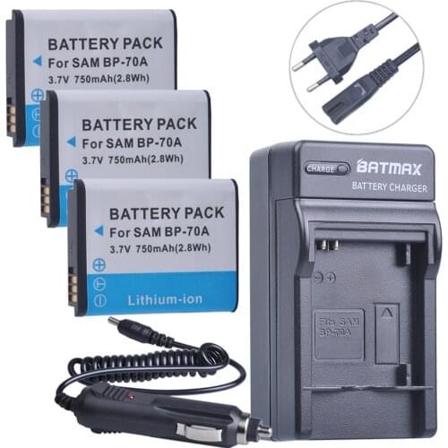 3PC BP-70A BP70A Battery+ Digital Charger for Samsung ST95 ST100 ST6500 SL50 SL600 TL205 WB30F WB35F DV150F ES65 ES67 MV800 PL80