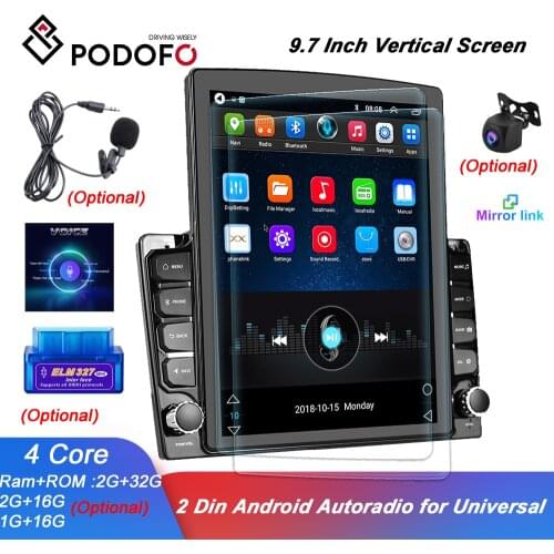 Podofo 2din Android RDS Car Radio Multimedia Audio Player 9.7" Inch Vertical Screen GPS FM Stereo For Universal Wifi Autoradio