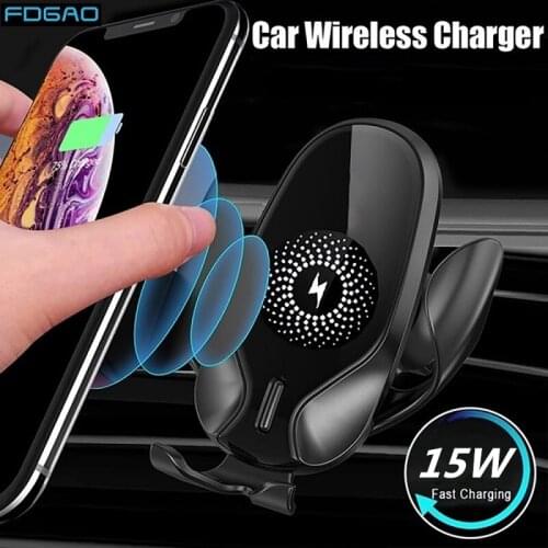 FDGAO Qi 15W Wireless Charger Mount Car Phone Holder for iPhone 12 11 XS XR X Samsung S10 S20 S21 Quick Charge Car Bracket Stand