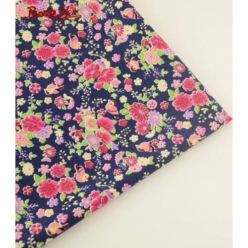 Booksew 100% Cotton Poplin Fabric Meter Flower And Bird Design Dark Blue Soft Quilting Home Textile For Dress Clothing Craft CM