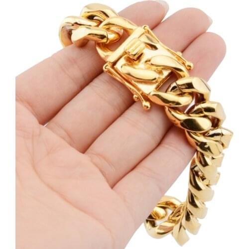 Betty Miami Curb Cuban Mens Bracelet Chain High Quality 316L Stainless Steel Hip Hop Gold Color 8/12/14/16/18 mm 23 cm