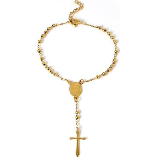 Long Tassel Cross Pendant Bracelet For Women Jewelry Steel Rosary Beads Bracelets Choker Chain Bracelet Christian Religion