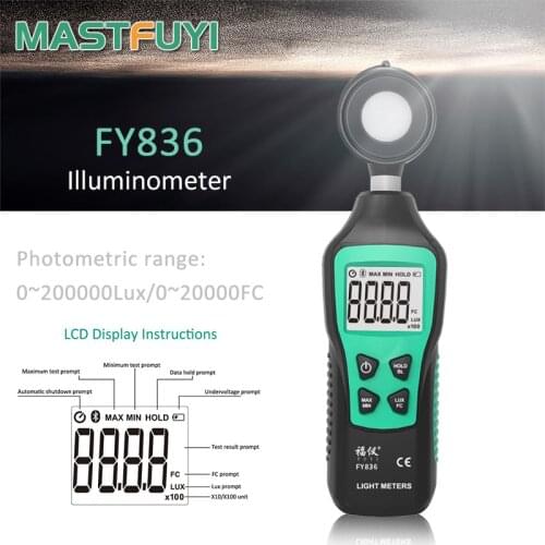 Mastfuyi FY836 Lux meter Digital Light Meter Luxmeter Handheld illuminometer Photometer with LCD Backlight