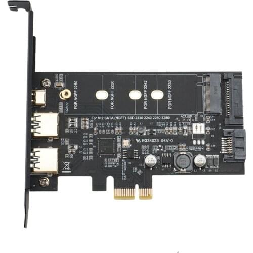 Dual USB3.0 1 Port Type-C M.2 PCIe Adapter M2 SSD SATA B Key to PCI-E 3.0 Converter Card for NGFF 2280 2260 2242 2230