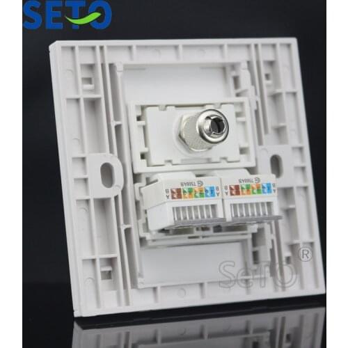 SeTo 86 Type Double Ports RJ45 Cat5e Network Lan + TV Wall Plate Socket Keystone Faceplate