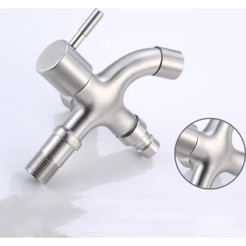 G1/2 304 Stainless Steel Quick-opening Wall Mounted Faucet Washing Machine Mop Pool Double Switch One Into Two Outlet Tap