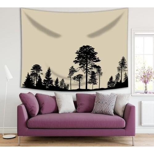 Tapestry Forest Tall Pine Fir Trees Nature Countryside Landscape Silhouette Classic Black and Beige Artwork Printed