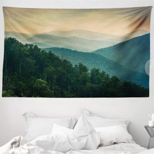 Forest Mikrofiber Large Wall Tapestry With Mountains And Silhouettes Romantic Sky Quality Wall Decoration 230cm x 140 cm