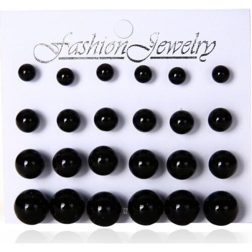 Imitation Pearl Black Alloy 6MM 8MM 10MM 12MM Women Fashion Stud Earrings Jewelry Accessories Wedding Earrings