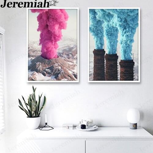 Color Smoke Canvas Painting Minimalist Landscape Volcano Poster Wall Art Picture Print Nordic Living Room Home Decor Frameless