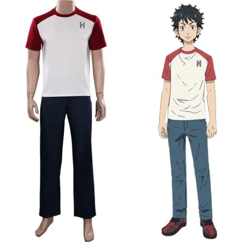 Anime Tokyo Revengers Takemichi Hanagaki Cosplay Costume T-shirt Pants Outfits Halloween Carnival Suit