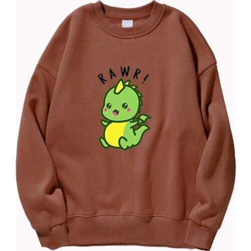 Cute Dinosaur Rawr Autumn Winter Harajuku Kpop Womens Men Retro Hoodie Long Sleeve Tops Fashion Sweatshirt Pullovers Hoodies