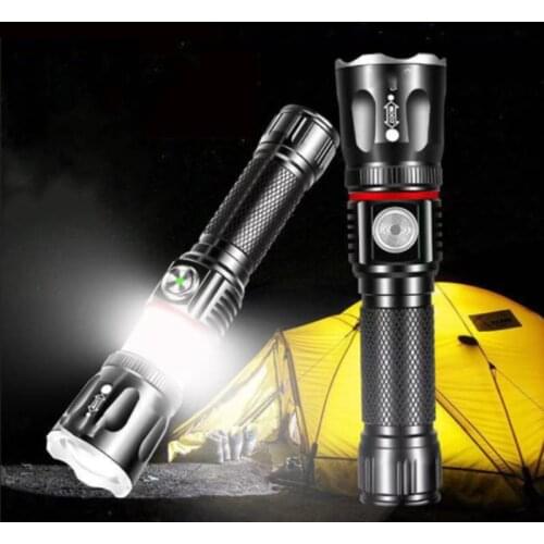 Aluminum Alloy Flashlight Multifunction Led Outdoor Camping Charging USB Zoom Light Flashlight for night 200 meters long shot