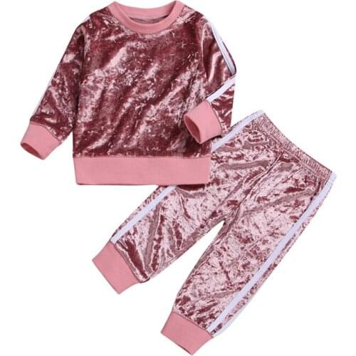 Fashion childrens clothing girl Long Sleeve o-neck Clothes Set Solid Tops+Pants Outfits kid autumn winter suit 2pcs