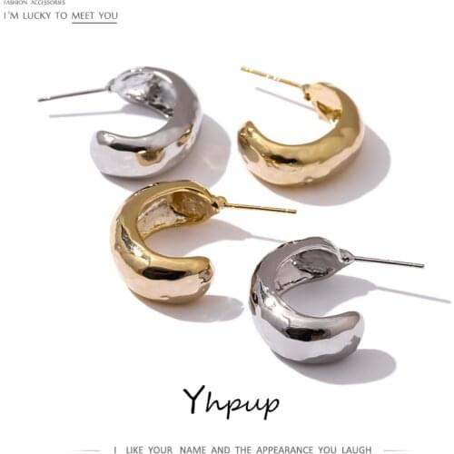Yhpup Fashion C Shape Chunky Stud Earrings Statement Zinc Alloy Metal Texture Charm Earrings Jewelry Orecchini Donna Gift 2021