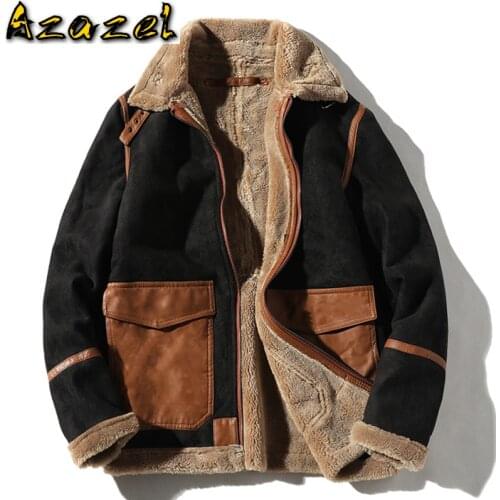 Famous Brand Mens Faux Fur Jacket Coats 4XL 5XL Winter Warm Bomber Jacket Fur Leather Coats Vintage Faux Fur Suede Coats B749