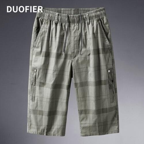 Men Shorts 2021 Fashion Plaid Beach Shorts Casual Army Green Cotton Short Pants Male Bermuda Cargo Overalls Zipper Pocket 6XL