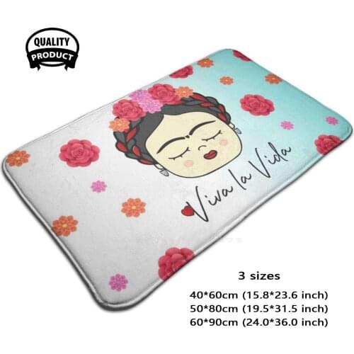 Frida K Floral Drawing Viva La Vida 3D Soft Non-Slip Mat Rug Carpet Foot Pad Frida K Mexican Latin Tacos Hot Spicy Chile