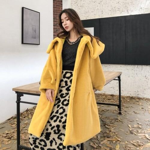 ZADORIN 2020 New Luxury Big Fur Collar Long Vintage Faux Fur Coat Yellow Furry Warm Fake Fur Jacket Women Winter Loose Overcoat