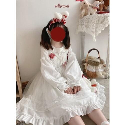 New Girl White Lolita Cute O-neck Cotton Lace Long Sleeve Dress Harajuku Sweet Preppy Style Temperament Kawaii Mini Dress