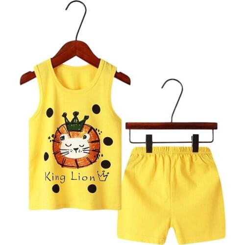 Boys and Girls Clothing Sets Summer Cartoon Lion Pajamas For Children Kids Homewear Teens Cotton Pyjamas 2pcs Vest+short Pants