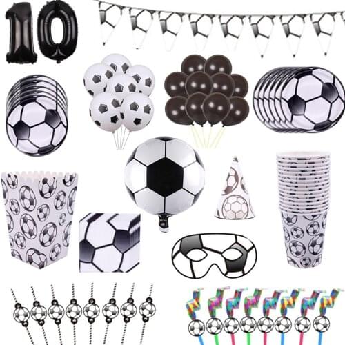 Football Theme Disposable Tableware Birthday Party Kids Boys Football Theme Party Balloon Decor Supplies