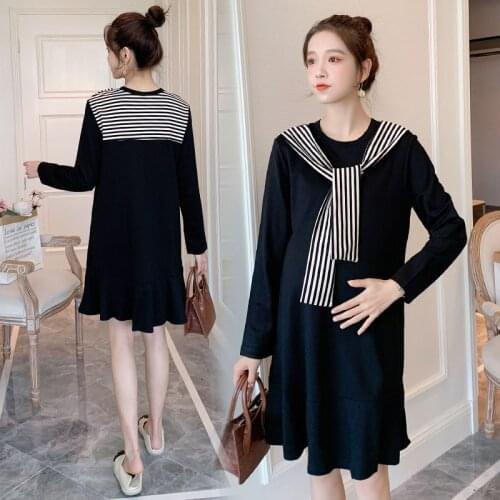 Autumn Winter Thick Warm Knitted Maternity Long Sweaters V Neck Hoodies Loose Dress Clothes for Pregnant Women Pregnancy