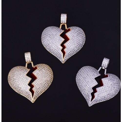 Break Heart Necklace & Pendant Gold Color Cubic Zircon Mens Hip Hop Jewelry