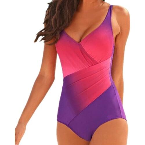 Gradient Sexy One-Piece Large Swimsuits Closed Plus Size Swimwear Body Bathing Suit 2020 Female Pool Beach Womens Swimming Suit