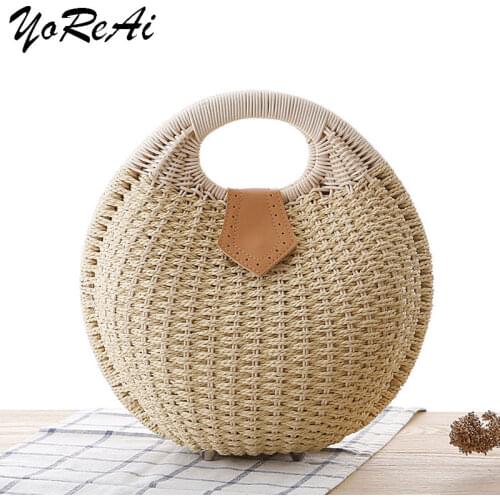 YoReAi Women Handbag Rattan Wicker Straw Woven Round Shape Bag Large Capacity Bohemia Female Casual Travel Tote Fashion