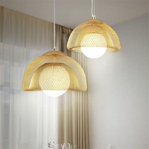 Nordic Italian design gold metal net glass ball pendant lights for living room dining room loft decor hanging lamp led luminaire