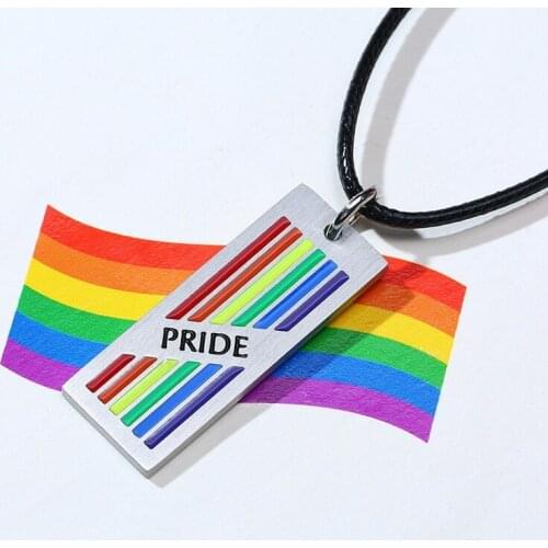 Pride Love Rainbow Pendants Necklace Men Stainless Steel LGBTQ Lesbian Gay Casual Jewelry Leather Rope Chain Support Engraving