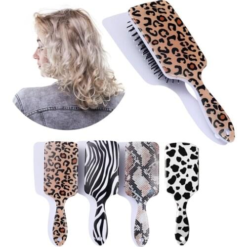 Fashion Leopard Zebra Print Cushion Comb Scalp Massage Plastic Hair Detangling Brush Anti Static Women Girls Salon Styling Tool