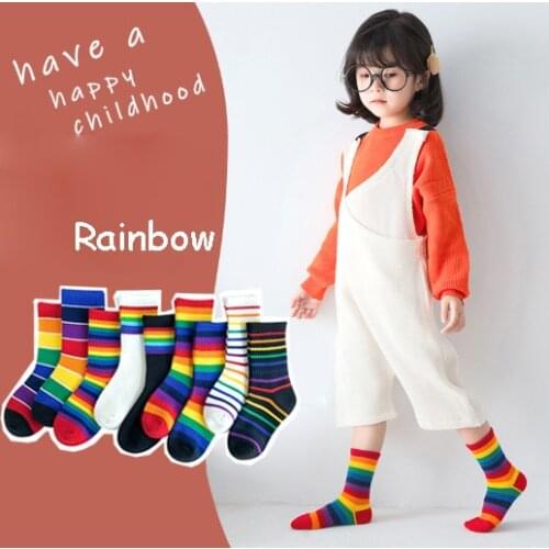 Chic Children‘s Kid Unisex Cotton Rainbow Socks For Boys Girls Harajuku Toddler Baby Colorful Stripe Knitted Socks Sox Sock.1-8T