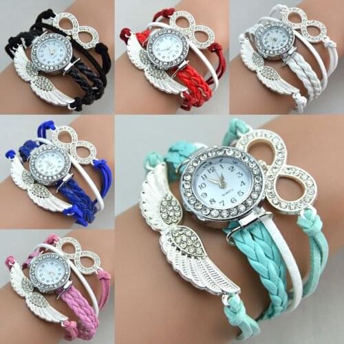 Rhinestone Stainless Steel Watch Bracelet Wing Infinity Fabric Jewelry Multiple Strap Watch Worman Man