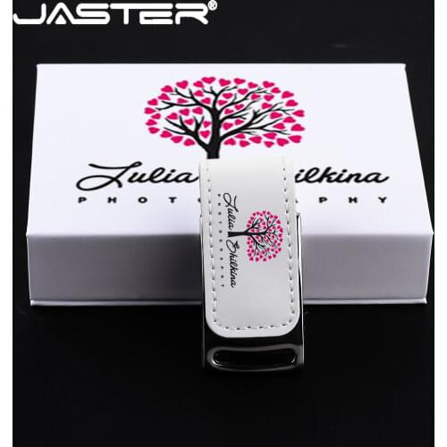 JASTER Color printing USB Flash Drives Fashion Gift Pen Drive 128GB Leather USB stick 64GB Over 10PCS Free Custom Logo Black Box